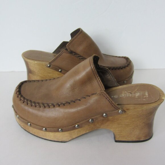 Vintage Candies Platform Clog Womens 8 Wooden Leather Y2K Chunky Hippie Festival - Picture 3 of 10